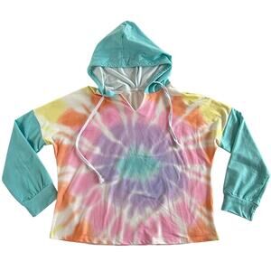 Boutique Womens Medium Pastel Tie Dye Crop Hoodie Lightweight